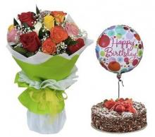 12 Mixed Roses 1/2kg Cake and Free Balloon